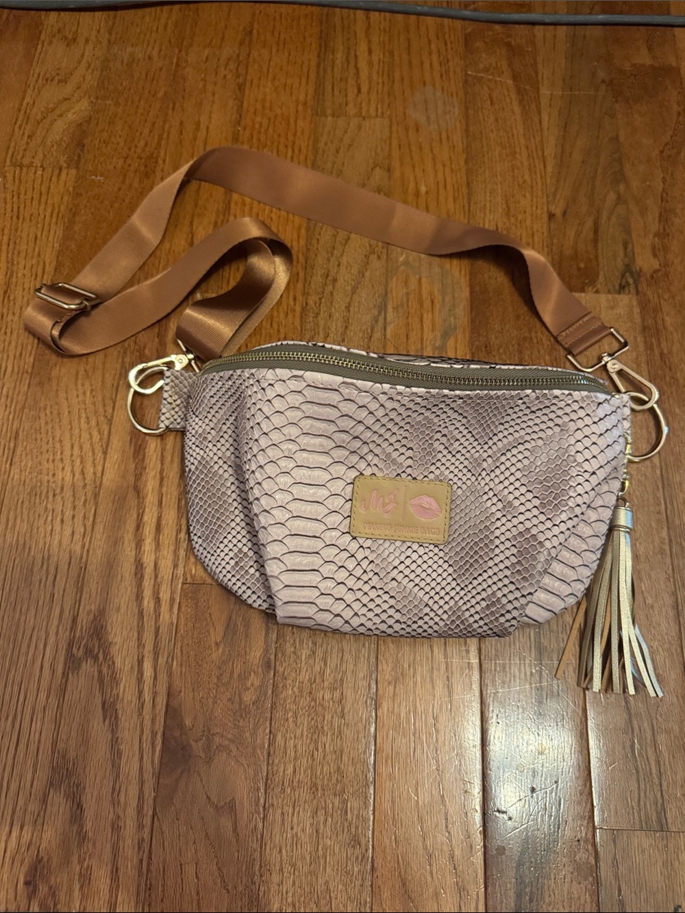 Makeup Junkie Snake-Embossed Taupe Crossbody Bag